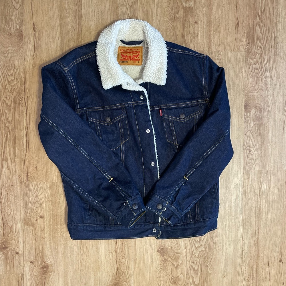Levi's Dark Blue Denim Jacket with White Sherpa Collar